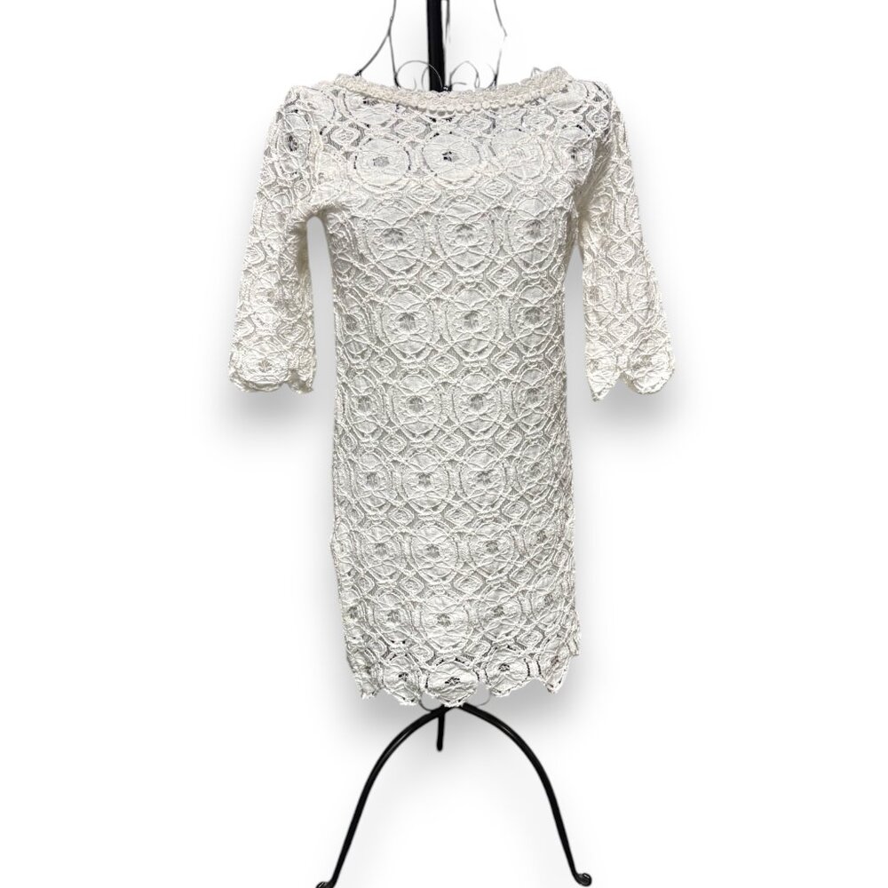 Sam & Lavi Women's white crochet lace mini dress w white tank sz S Boho